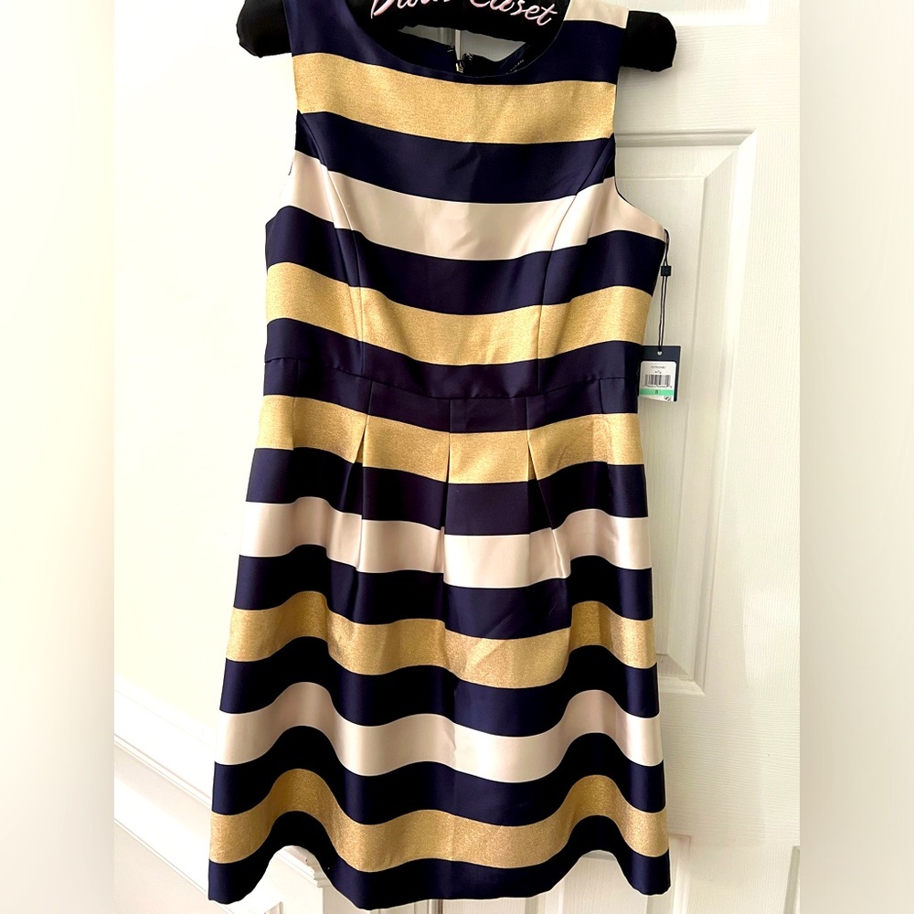 Cocktail or Event Dress. Navy & Gold